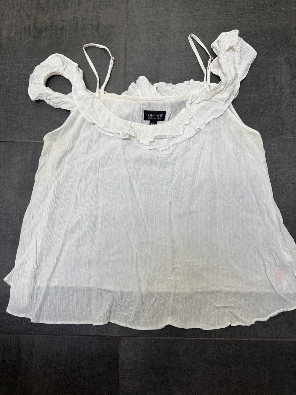 Topshop White Ruffle-Trim Spaghetti Strap Camisole
